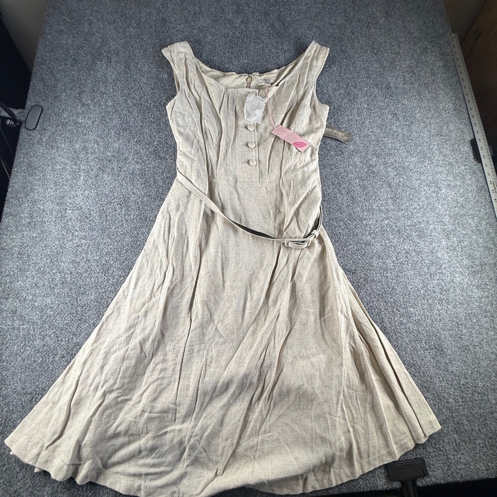 New York & Company Everyday Chic Oatmeal Linen Blend Belted Midi Dress Sz 18 NWT